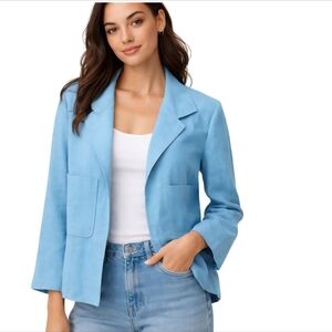 Lafayette 148 Turquoise 100% Linen Hook And Eye Closure Jacket Blazer Size L